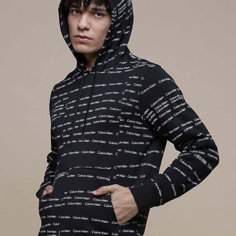 Áo Nỉ Calvin Klein Jeans Men Black Brand Logo Printed Hooded Sweatshirt