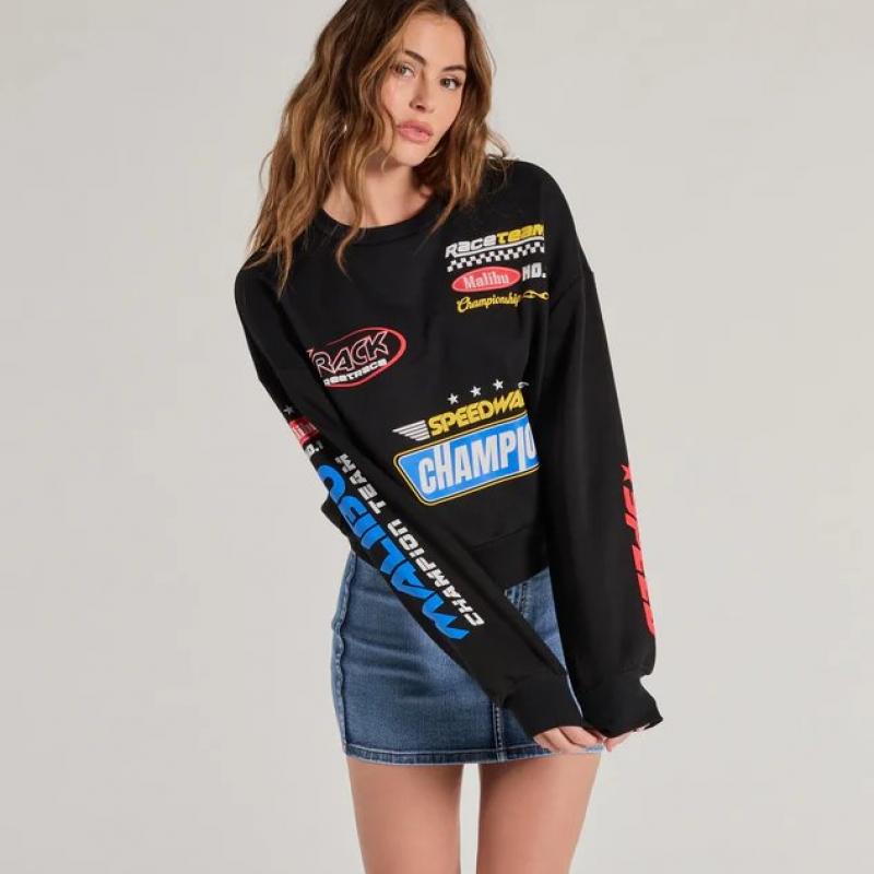 Áo Nỉ Trendy Moto Graphic Fleece Pullover Sweatshirt