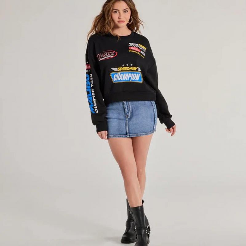 Áo Nỉ Trendy Moto Graphic Fleece Pullover Sweatshirt