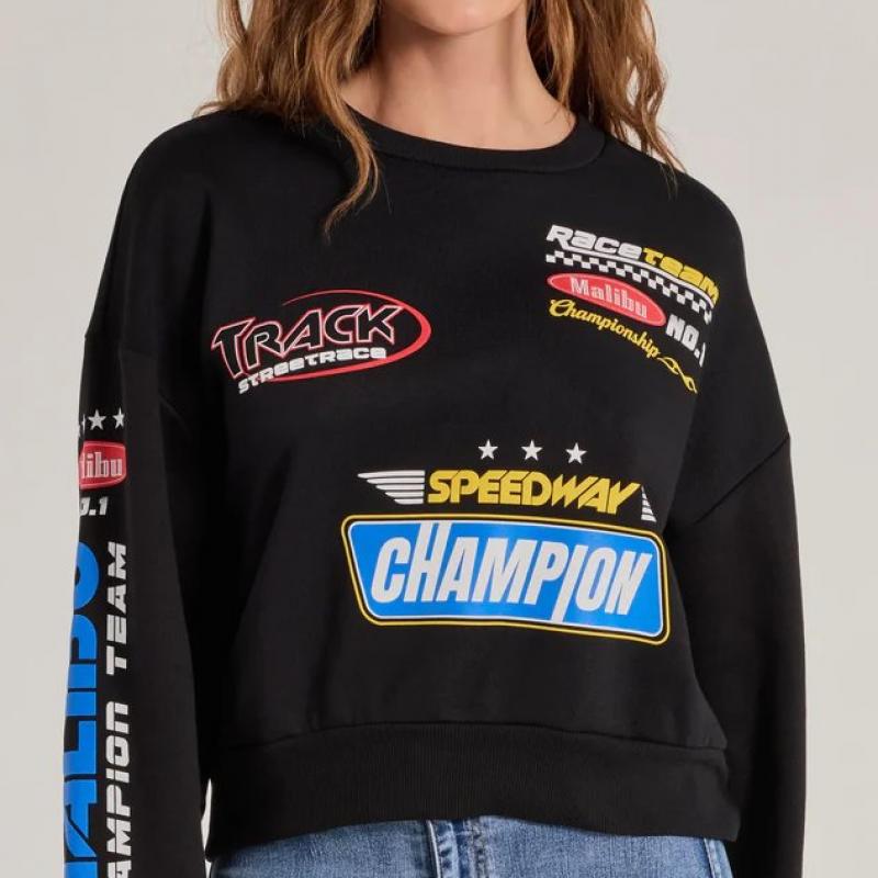 Áo Nỉ Trendy Moto Graphic Fleece Pullover Sweatshirt
