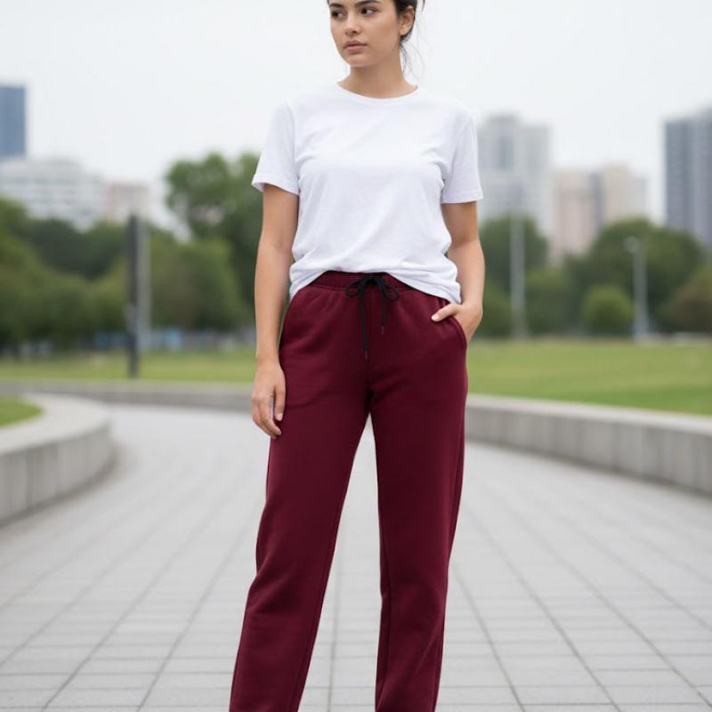 Quần Nỉ Ống Suông Màu Đỏ Đô BFL Korea