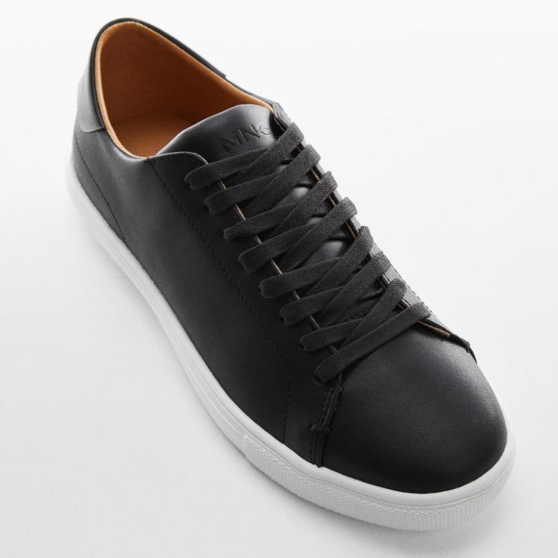 Giầy Mango Black Leather - Monocoloured leather sneakers