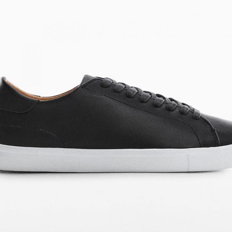 Giầy Mango Black Leather - Monocoloured leather sneakers