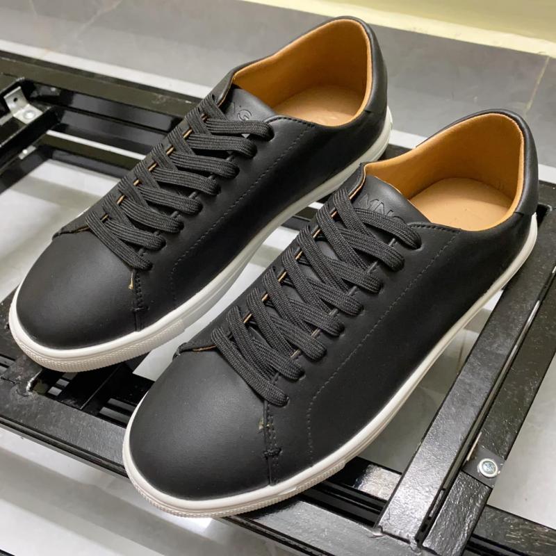 Giầy Mango Black Leather - Monocoloured leather sneakers