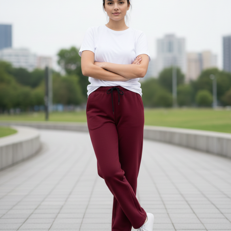 Quần Nỉ Ống Suông Màu Đỏ Đô BFL Korea