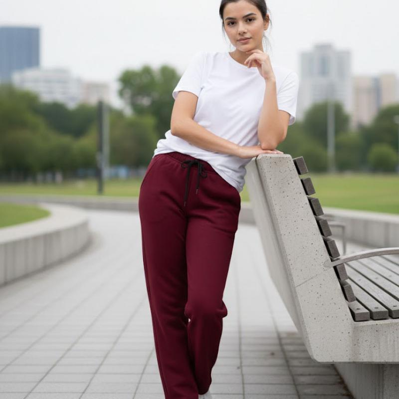 Quần Nỉ Ống Suông Màu Đỏ Đô BFL Korea