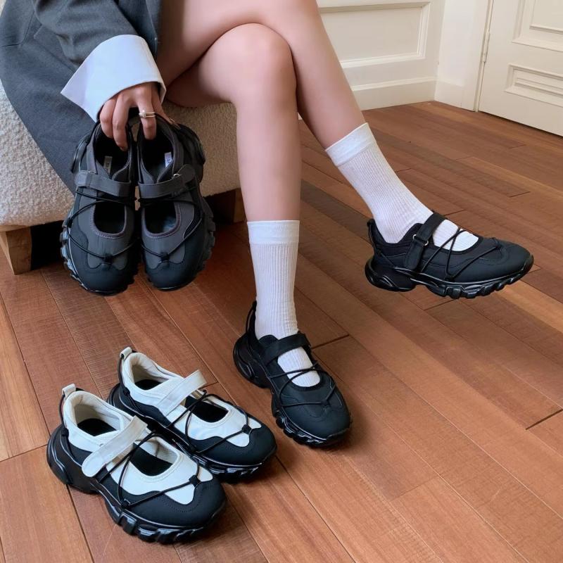 Giầy Ballerina Sneaker Shoes For Women Round Toe Black Mary Janes