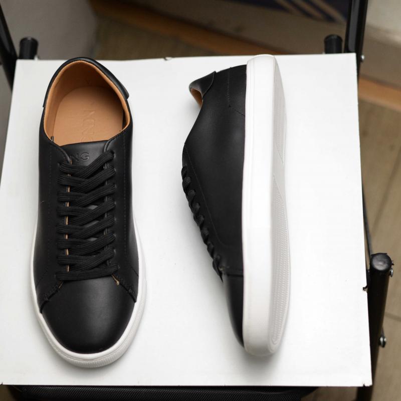 Giầy Mango Black Leather - Monocoloured leather sneakers