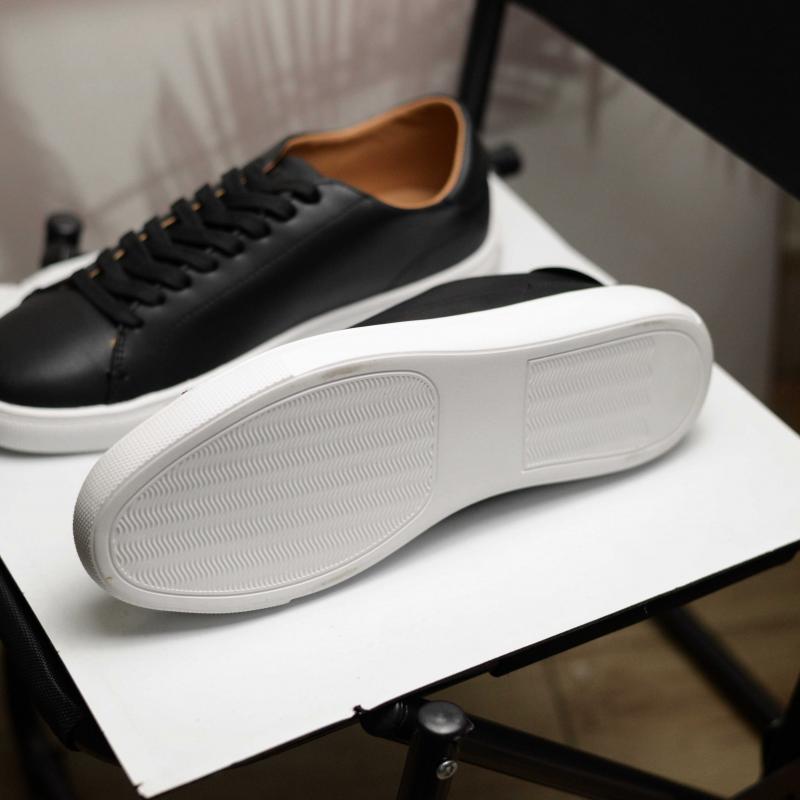 Giầy Mango Black Leather - Monocoloured leather sneakers