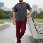 Quần Nỉ Ống Suông Màu Đỏ Đô BFL Korea