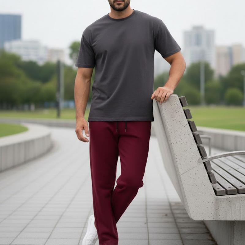 Quần Nỉ Ống Suông Màu Đỏ Đô BFL Korea