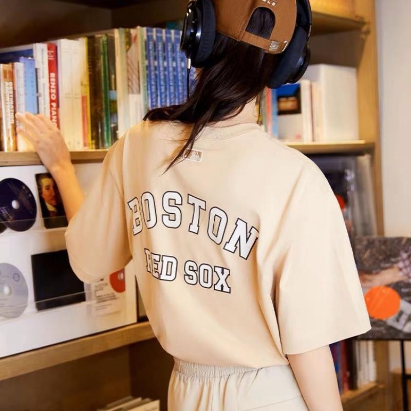 Áo thun MLB unisex cổ tròn tay ngắn in logo thời trang