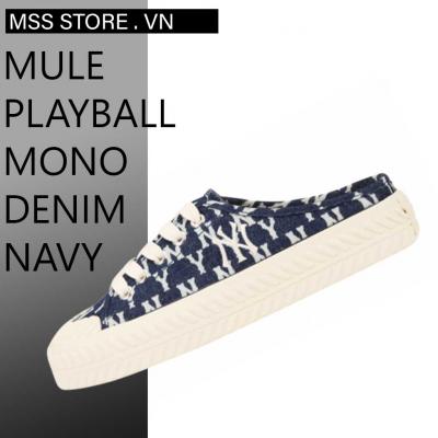 Giày MLB Mule Playball Monogram Denim New York Yankees Navy