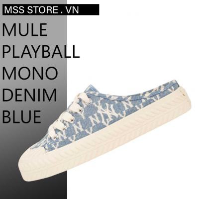 Giày MLB Mule Playball Monogram Denim New York Yankees Blue