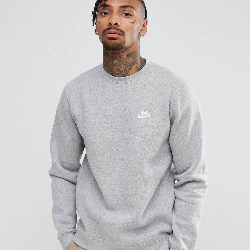 Áo Nỉ Nike Club Swoosh Crew Sweatshirt - Ghi