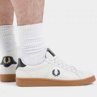 Giầy Fred Perry Mens B721 Leather Tab Sneakers in Cream & Navy