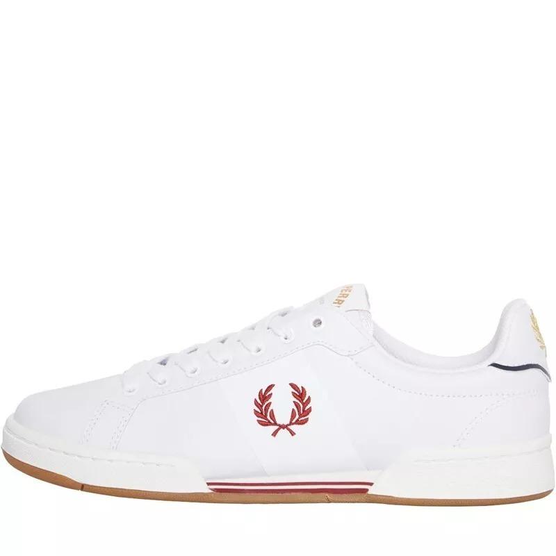 Giầy Fred Perry B722 Bonded Leather Sneakers In White/ Red