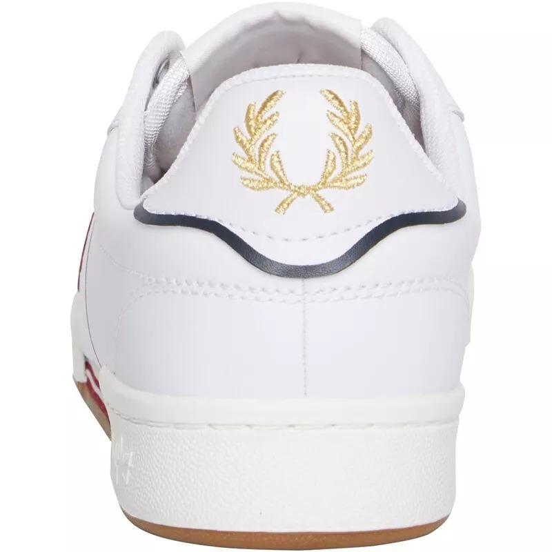 Giầy Fred Perry B722 Bonded Leather Sneakers In White/ Red