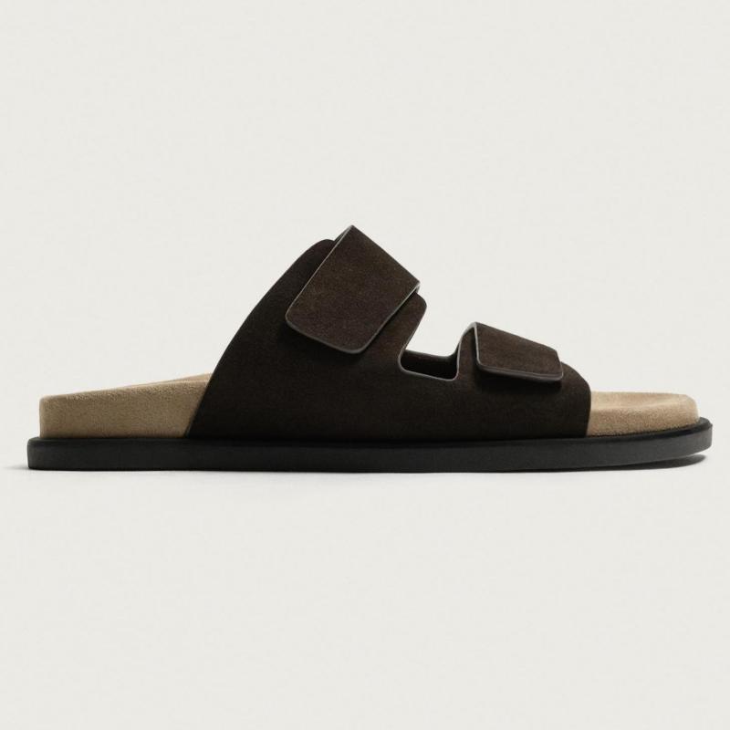 Dép Zara Man Double Strap Leather Sandals